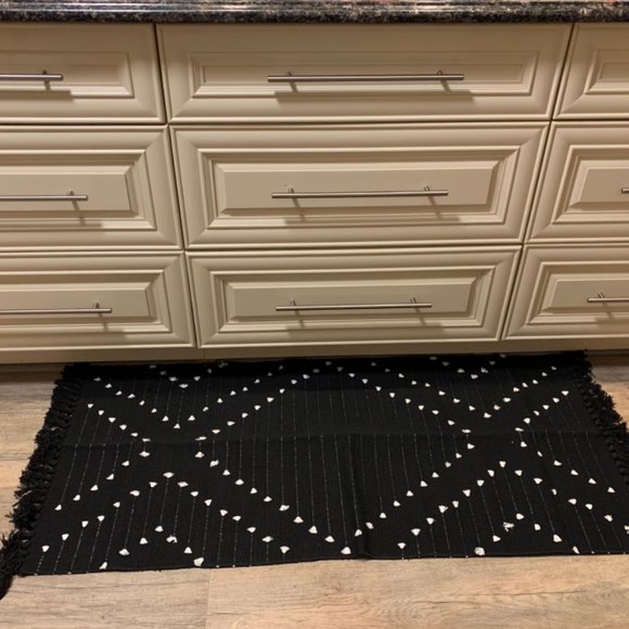 Boho Bathroom Runner Rug Black Geometric Washable Woven Cotton SIZE 2.3' X 5.3' - Picture 3 of 12
